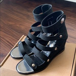 OPENING CEREMONY black leather strappy sandal